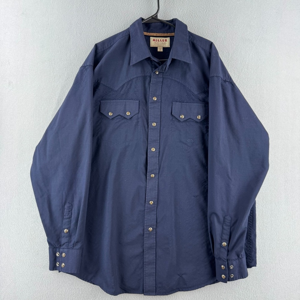 Miler Ranch Shirt Mens 2XL Blue 100% Wool Pearl Snap Western Shirt Long Sleeve
